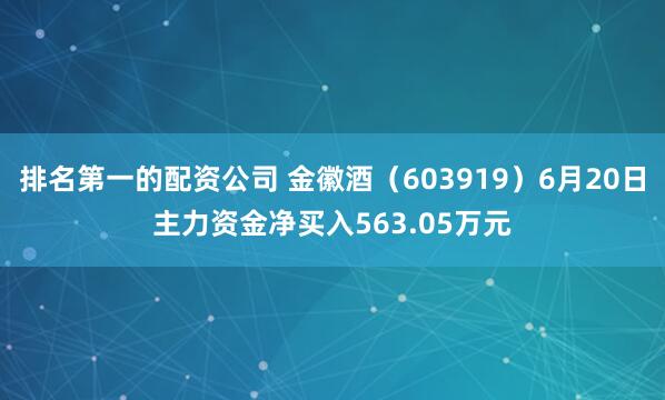 排名第一的配资公司 金徽酒（603919）6月20日主力资金净买入563.05万元