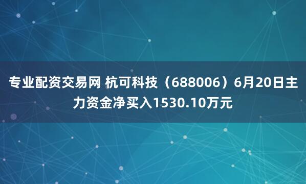 专业配资交易网 杭可科技（688006）6月20日主力资金净买入1530.10万元
